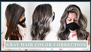Gray Hair Color Correction | How to blend natural gray roots into silver hair including formulas