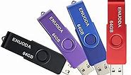 ENUODA 64GB USB Flash Drive 4 Pack Thumb Drives 64GB USB 2.0 Memory Stick Jump Drive Pen Drive for Storage and Backup (Black Purple Blue Red)