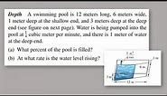 A swimming pool is 12 m long, 6 m wide, 1 m deep at the shallow end -Related Rates- MCS21 Lesson 16a