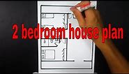 how to draw 2 bedroom house plan step by step