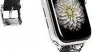 Wearlizer Floral Black White Thin Leather Compatible with Apple Watch Band 38mm 40mm 41mm Women for iWatch SE Wristband Flower Printed Strap (Metal Silver Clasp) Series 9 8 7 6 5 4 3 2 1 Sport