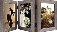 Golden State Art, 5x7 Three Picture Frame Trifold Hinged Photo Frame with 3 Openings, Desk Top Family Picture Collage, with Real Glass (5x7 Triple, Grey, 1-Pack)