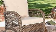 MEETWARM Outdoor Wicker Rocking Chair, Rattan Patio Rocker Chairs with Cushions and Steel Frame - Beige