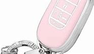 UHONSN 2023 2024 Key Fob Cover for Honda Accord Civic CRV HRV 5 Button Pink Keys Shells Case with Bling Keychain Soft TPU Keycover Cute Girly Car Accessories