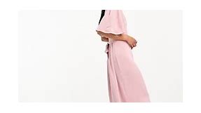 Vila Bridesmaid maxi dress with flutter sleeves and tie waist in pink | ASOS