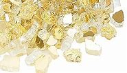 GRISUN Gold Fire Glass for Fire Pit - 1/2 Inch High Luster Reflective Tempered Glass Rocks for Natural or Propane Fireplace, Safe for Outdoors and Indoors Firepit Glass, 10 Pounds