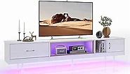 Bestier 80 Inch High Gloss Entertainment Center with Storage for Televisions up to 85" LED TV Stand with Drawer & 2 Storage Cabinets for Living Room Bedroom, Modern TV Media Console White and Gold