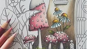 Tutorial: How to color Mushrooms |Coloring pages | World of flowers Johanna Basford