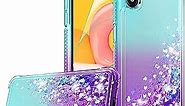 Gritup Galaxy A01 Case, Samsung A01 Phone Case with HD Screen Protector for Girls Women, Cute Clear Gradient Glitter Liquid TPU Slim Phone Case for Samsung Galaxy A01 Teal/Purple