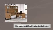 Bush Furniture Somerset 3 Position Sit to Stand L Shaped Desk with Hutch in Mocha Cherry | Ergonomic Height Adjustable Standing Computer/Laptop Table for Home Office