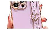 IDweel for iPhone 11 Pro Max Case with Adjustable Wristband Strap Kickstand Loop Heart Luxury Plating,Raised Corners Bumper Shockproof Slim Fit Durable Cover for Women Girls,Purple