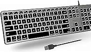 Macally Backlit Mac Keyboard Wired - Quiet, Sleek, and Functional - 3 Brightness Levels, 107 Keys - 5ft USB Wired Apple Keyboard - Backlit Wired Keyboard for Mac, iMac, MacBook Pro/Air - Space Gray