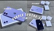 unboxing purple iphone 11 in 2023 🌸+ accessories 📦📲🔌