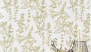 Kitico Peel and Stick Wallpaper White and Gold Wallpaper Boho Contact Paper Floral Wallpaper Self Adhesive Removable Wallpaper for Walls Bedroom Home Decoration Vinyl Roll 17.3''x393.7''