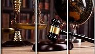 iHAPPYWALL Vintage Law Office Room Decor 3 Pieces Canvas Wall Art Law Firm Scales Justice Legal Hammer Picture On Canvas for Court Decoration Ready to Hang