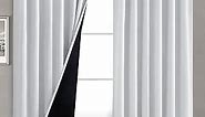 BGment Greyish White 100% Blackout Curtains 45 Inches Long with Black Liner, Rod Pocket and Back Tab Double Layer Room Darkening Thermal Window Curtains for Bedroom, 2 Panels, Each 52 x 45 Inch