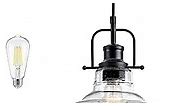 Zlepmlla Black Industrial Pendant Light Farmhouse 1-Light with Adjustable Cord, Clear Bubble Glass Shade,Rectangle Cute Hanging Lights for Hallway, Kitchen Island, Dinning Room