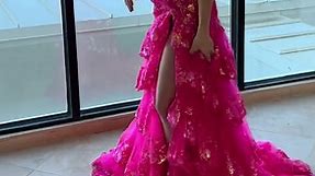 Sherri Hill Hot Pink Dress Trending for 2024 Prom | Off the shoulder dress with sparkles