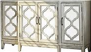 Benjara Wooden Accent Cabinet with 4 Mirrored Doors, White