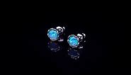 Blue Fire Opal Stud Earrings Round Shape Opal Jewelry