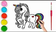 How to Draw a Cute Rainbow Unicorn 🦄 for Kids | Easy Unicorn Drawing, Coloring, Satisfying art