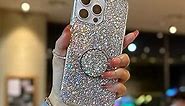 MUYEFW Case for iPhone 14 Pro Case Glitter Bling for Women Girls Sparkle Cover with Ring Stand Holder Cute Protective Phone Cases 6.1 inch (Silver)