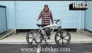 Helio Supernatural 4 stroke Motorized Bicycle with 49cc Honda GXH50 and USA built gearbox. 150 MPG!