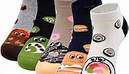 LOFIR Funny Novelty Womens Ankle Socks, Comfy Cotton Cute Food Cartoon Pattern Crew Socks for Women, 5 Pairs