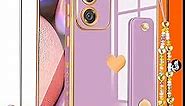 Likiyami (3in1 for Samsung Galaxy S23 Case Heart Women Girls Girly Cute Luxury Pretty Aesthetic with Stand Phone Cases Purple and Gold Plating Love Hearts Cover+Screen+Chain for Galaxy S23 5G 6.1"