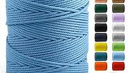 Macrame Cotton Cord 5mm x 328yds, ZUEXT Natural Handmade Light Blue Braided Cords 4 Strands Knitted Rope String for Craft Wall Hanging Weaving Tapestry Dream Catchers Hanger DIY Gift (300m)