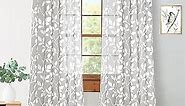 XTMYI Light Grey White Window Curtains for Living Room 84 Inch Length 2 Panels Set Grommet Voile Drapes Leaf Floral Print Design Striped Patterned Sheer Curtain Panels for Bedroom 84 Inches Long Gray