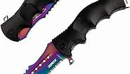 Dispatch Tactical Folding Pocket Knife Rainbow Titanium Coating, Serrated Clip Point Blade, Tanto Point for Outdoor Rescue Camping Hiking EDC