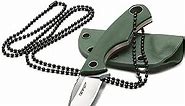 TONIFE Fixed Blade Neck Knife Full Tang 4-5/8 Inch Overall with Kydex Sheath and Ball Chain (Army Green)