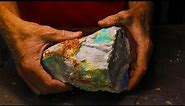 HUGE! 11,000 carat uncut gem opal gets carved to expose the top quality colors inside