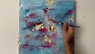 Creating a beautiful abstract painting using vibrant colours & Gold Leaf | Blue & Pink Abstract Art