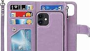 iCoverCase for iPhone 12 Mini Wallet Case with Card Holder and Wrist Strap, PU Leather Kickstand Card Slots Zipper Pocket Magnetic [Detachable] Flip Cover Case 5.4 Inch (Purple)