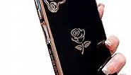 Lcenbk for Samsung Galaxy A12 6.5”2020 Phone Case Luxury Elegant Artistic Rose Flower Cover with Side Cute Small Flowers Gold Plated Edge Camera Protection Soft Silicone Shockproof Bumper (Black)