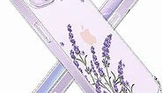 OOZ Crystal Phone Case for iPhone 14 Plus(2022) 6.7", Cute Clear Protective Cover,Purple Lavender Flower Pattern Soft Shockproof Clear Phone Protective Case Cover for Women Girls