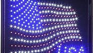 LED American Flag Sign with Animated Lighting, 19 x 19 Inch, Bright Red, White and Blue Lights, Hanging Wall Decor for Home, Bar, or RV Displays, Steel Chain