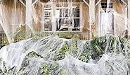 1400 sqft Halloween Spider Webs Decorations with 150 Extra Fake Spiders, Super Stretchy Cobwebs for Halloween Decor Indoor and Outdoor