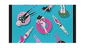 Kate and Laurel Sylvie Swimming Ladies Magenta and Blue Framed Canvas Wall Art by Cat Coquillette, 18x24 Black, Colorful Feminine Art for Wall