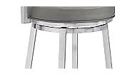 Armen Living Madrid 26" Counter Height Swivel Gray Faux Leather and Brushed Stainless Steel Bar Stool for Kitchen Island Counter
