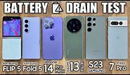Samsung Z Fold 5 / Flip 5 vs iPhone 14 Pro Max / Xiaomi 13 Ultra / S23 Ultra - BATTERY DRAIN TEST!