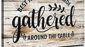 Dining Room Wall Art Gather Signs for Home Decor Kitchen Pictures Wall Decor Rustic Gather Sign for Wall Decorations Inspirational Saying Quotes Canvas Poster Farmhouse Textured Artwork Framed 12x16"