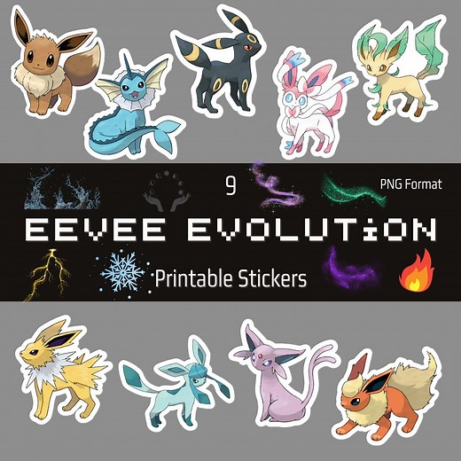 Set of 9 Pokemon Eevee Evolutions PNG Stickers | Pokemon PNG Eevee | Sticker | Eevee | Free Gift | Pokemon | Digital Art | Printable - Etsy