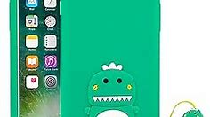 Cute iPhone 6 Plus Case, iPhone 6s Plus Case, iPhone 7 Plus Case, iPhone 8 Plus Case, Green Dinosaur Funny Animals 3D Cartoon Soft Silicone Shockproof Back Cover for Girls Boys Kids Women