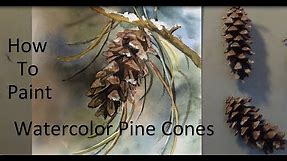 Watercolor Painting Pine Cone Christmas Card by Deb Watson Easy Watercolor Realism