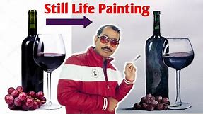 Watercolor Still life easy full tutorial | Wine bottle and Glass painting
