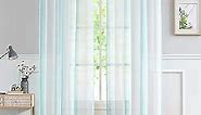 Central Park Sheer Spa Blue and White Stripe Farmhouse Curtains Boucle Linen Window Curtain Panel Yarn Dyed Woven 54 Inches Long for Living Room Bedroom 2 Pack Rod Pocket Rustic Living Panels