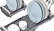 TOOLF Expandable Dish Rack, Compact Dish Drainer, Stainless Steel Dish Drying Rack with Removable Cutlery Holder, Anti Rust Plate Rack, Small Sink Drainer for Sink or Kitchen Countertop